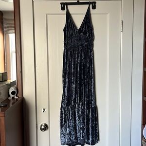 Blue Velour Rebecca Minkodd Maxi Dress